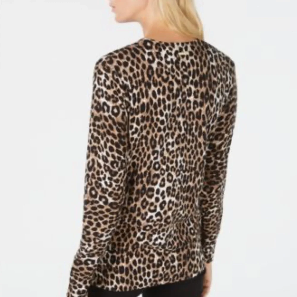 MICHAEL KORS ANIMAL PRINT LONG SLEEVE LONG CARDIGAN WITH LOGO ZIPS & BUTTONS M